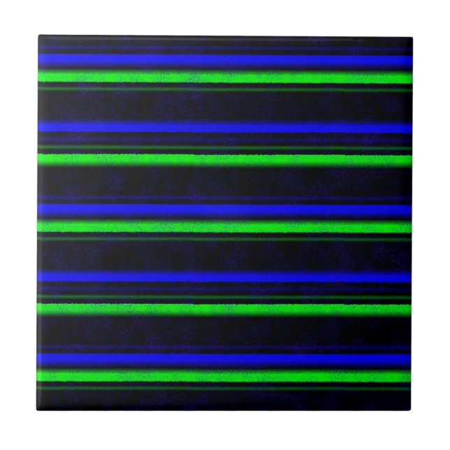 Black Blue Green Stripes Ceramic Tile (Front)