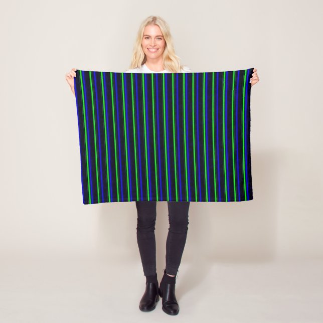 Black Blue Green Stripes Fleece Blanket (In Situ)