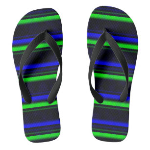 Black Blue Green Stripes Flip Flops