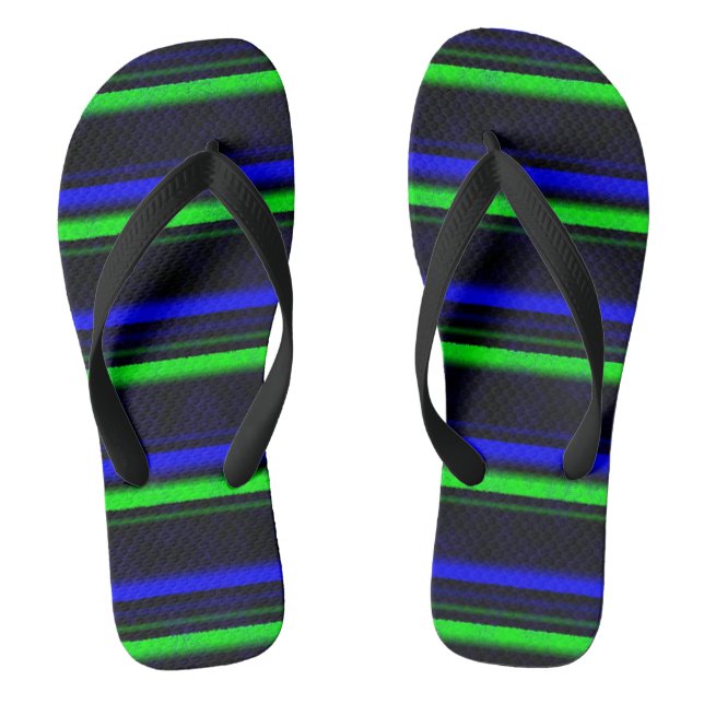 Black Blue Green Stripes Flip Flops (Footbed)