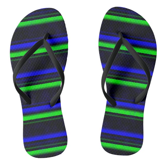 Black Blue Green Stripes Flip Flops (Footbed)