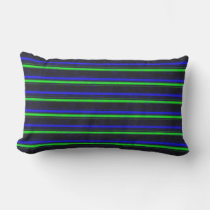Black Blue Green Stripes Lumbar Pillow