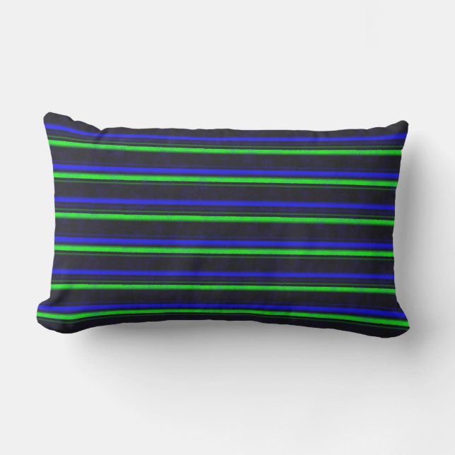 Black Blue Green Stripes Lumbar Pillow (Front)
