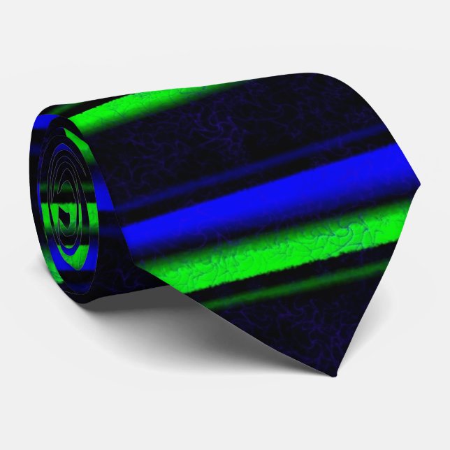 Black Blue Green Stripes Neck Tie (Rolled)