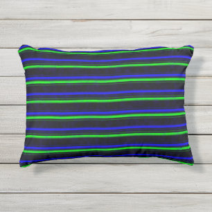 Black Blue Green Stripes Outdoor Pillow