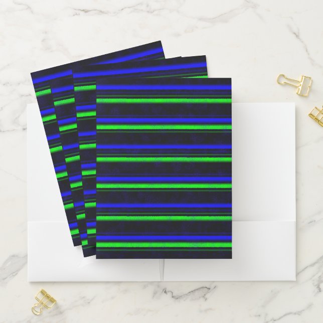 Black Blue Green Stripes Pocket Folder (In Situ)