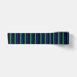 Black Blue Green Stripes Satin Ribbon
