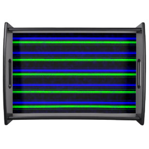 Black Blue Green Stripes Serving Tray