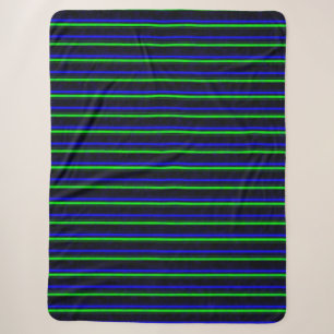 Black Blue Green Stripes Sherpa Blanket
