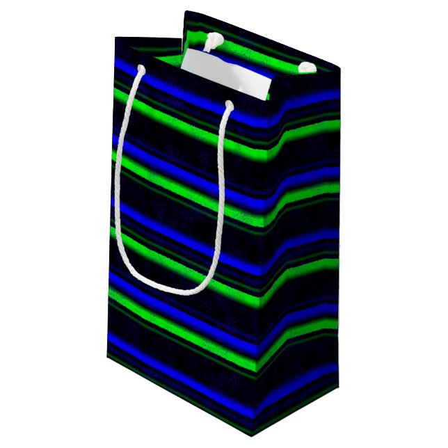 Black Blue Green Stripes Small Gift Bag (Back Angled)