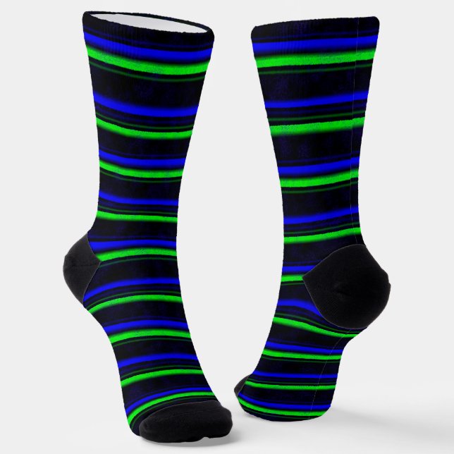 Black Blue Green Stripes Socks (Angled)