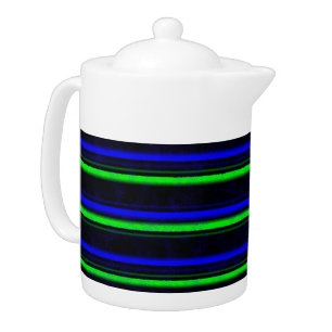 Black Blue Green Stripes Teapot