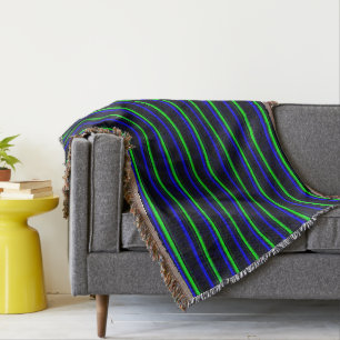 Black Blue Green Stripes Throw Blanket