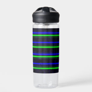 Black Blue Green Stripes Water Bottle