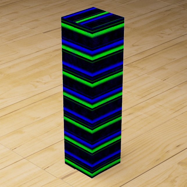 Black Blue Green Stripes Wine Box (Front)