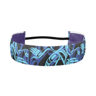 Black Blue Haida Eagle Thunder Bird Native Art Athletic Headband