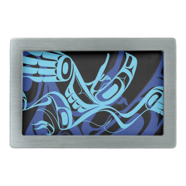 Black Blue Haida Eagle Thunder Bird Native Art Belt Buckle (Front)