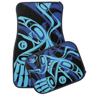 Black Blue Haida Eagle Thunder Bird Native Art Car Floor Mat