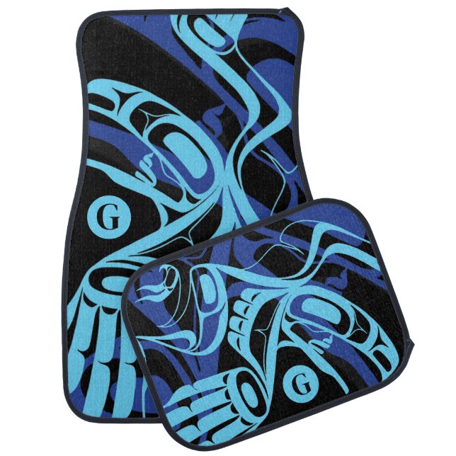 Black Blue Haida Eagle Thunder Bird Native Art Car Floor Mat (Set)
