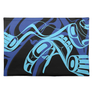 Black Blue Haida Eagle Thunder Bird Native Art Cloth Placemat