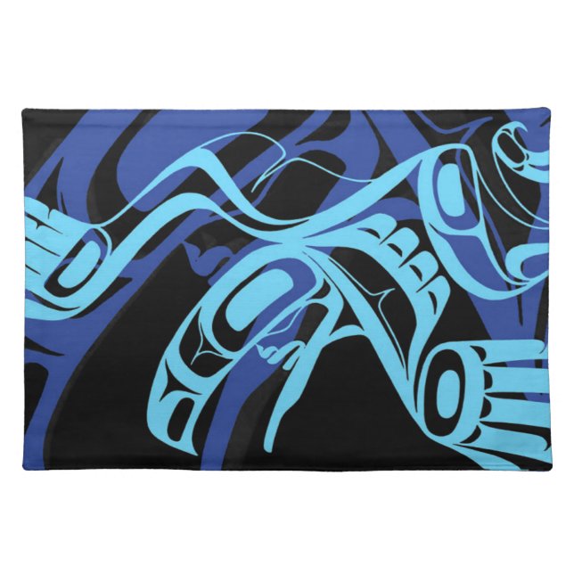 Black Blue Haida Eagle Thunder Bird Native Art Cloth Placemat (Front)