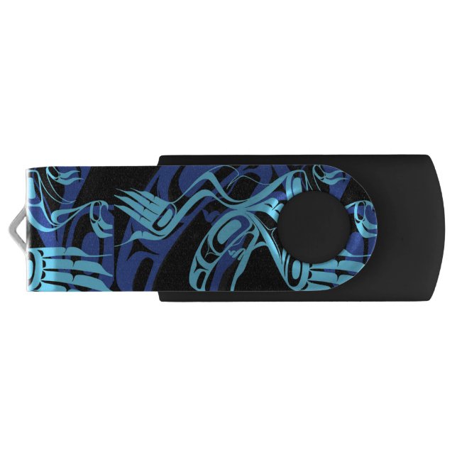 Black Blue Haida Eagle Thunder Bird Native Art Flash Drive (Back)