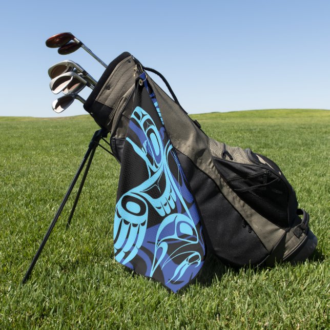 Black Blue Haida Eagle Thunder Bird Native Art Golf Towel (Green)