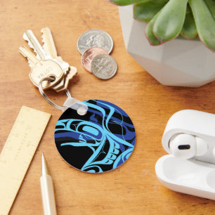 Black Blue Haida Eagle Thunder Bird Native Art Keychain