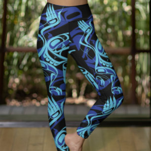 Black Blue Haida Eagle Thunder Bird Native Art Leggings
