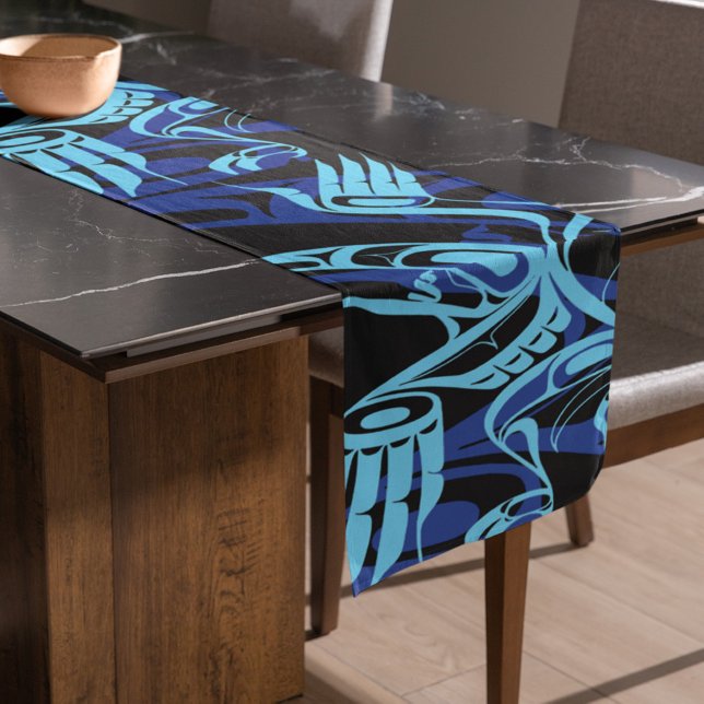 Black Blue Haida Eagle Thunder Bird Native Art Long Table Runner (Creator Uploaded)