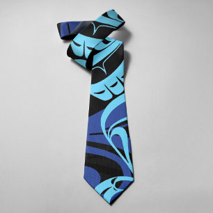 Black Blue Haida Eagle Thunder Bird Native Art Neck Tie