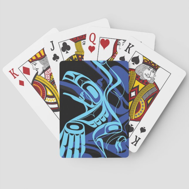 Black Blue Haida Eagle Thunder Bird Native Art Poker Cards (Back)