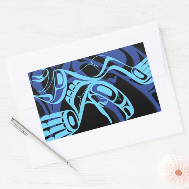 Black Blue Haida Eagle Thunder Bird Native Art Rectangular Sticker (Envelope)