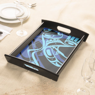 Black Blue Haida Eagle Thunder Bird Native Art Serving Tray