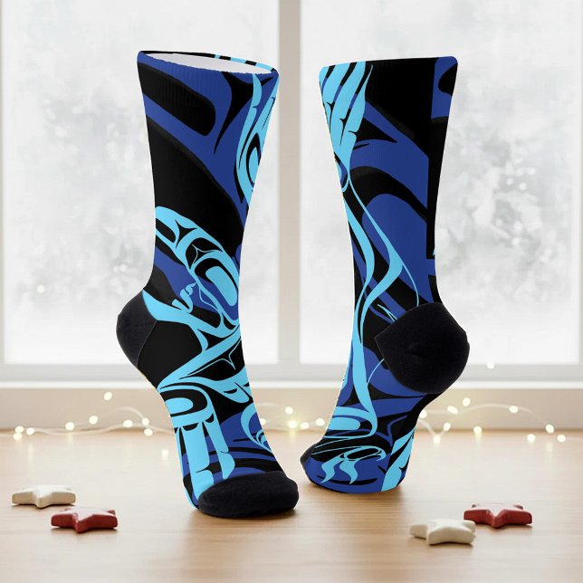 Black Blue Haida Eagle Thunder Bird Native Art Socks (Creator Uploaded)