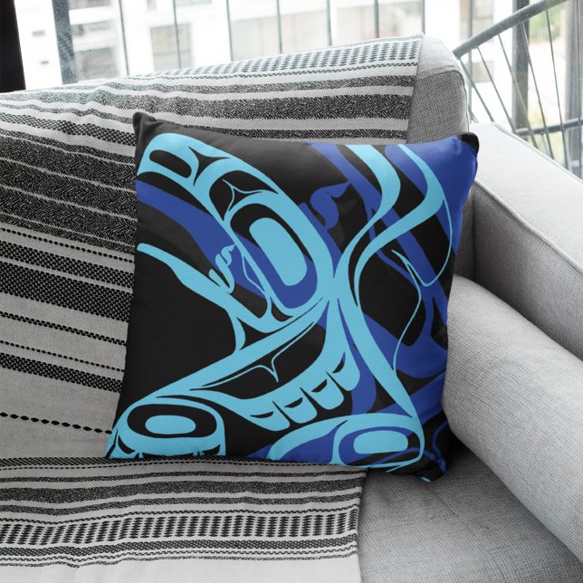 Black Blue Haida Eagle Thunder Bird Native Art Throw Pillow (Creator Uploaded)