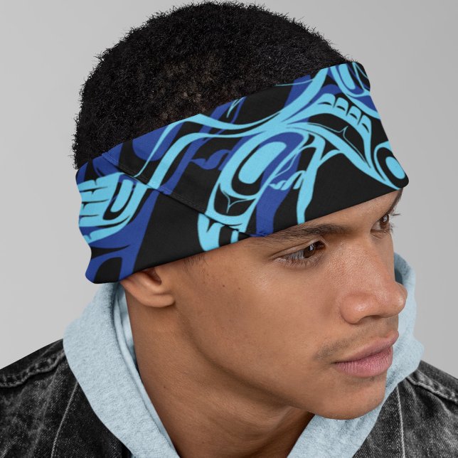 Black Blue Haida Eagle Thunder Bird Native Art Tie Headband (Creator Uploaded)