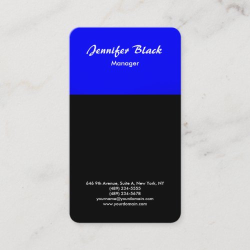 Black Blue Handwriting Script Minimalist Modern Business Card