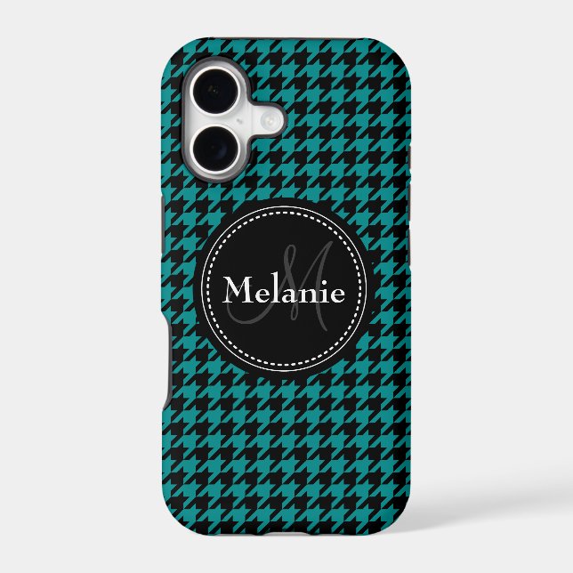 Black Blue Houndstooth Monogrammed Pattern Iphone Case (Back)