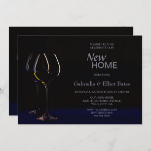 Black Blue Housewarming Wine Glass Party Invitation