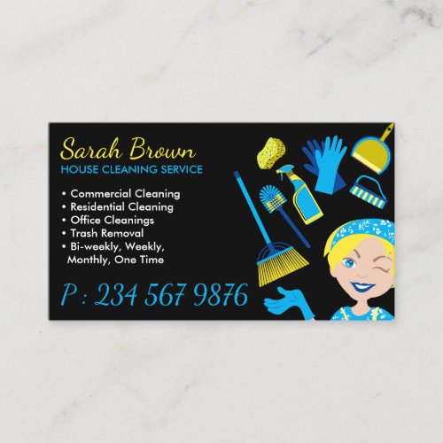 Black Blue Janitorial Gloved Apron Maid Business Card