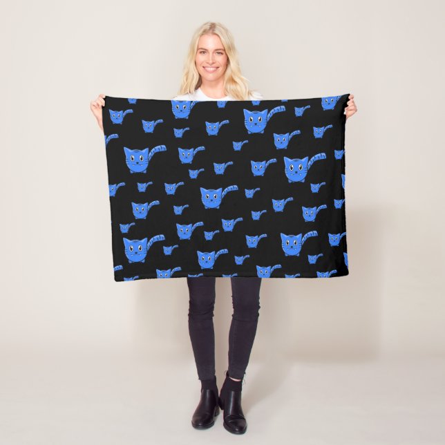 Black & Blue  Kitty Pattern Fleece Blanket (In Situ)
