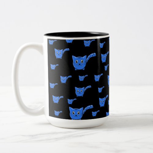 Black  Blue  Kitty Pattern Two_Tone Coffee Mug