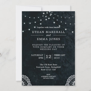 Black Blue Lace Light Wedding Invitation