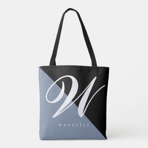 Black Blue Large Monogram  Tote Bag