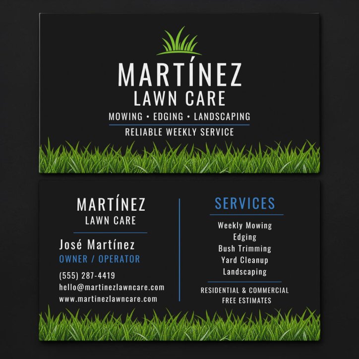 Black Blue Lawn Care Landscaping Business Card