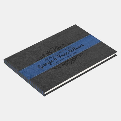 Black  Blue Leather Black Swirl Accent Guest Book