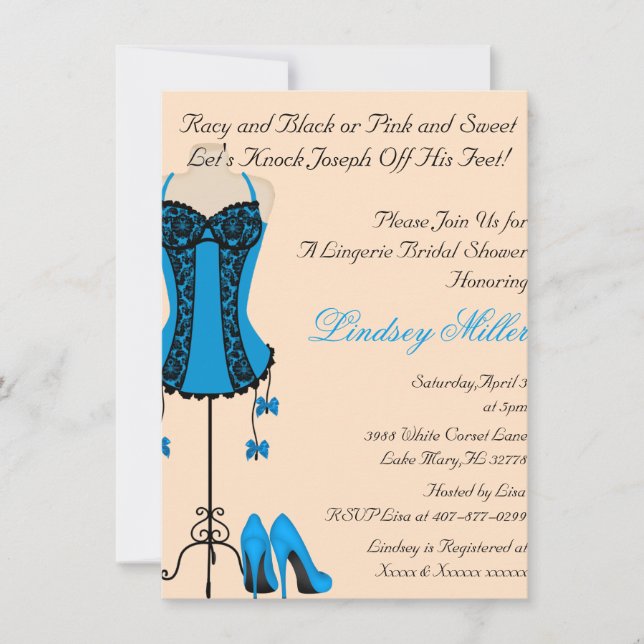 Black & Blue Lingerie Bridal Shower Invitation (Front)