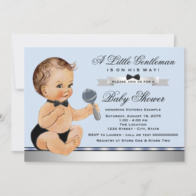 Black Blue Little Man Baby Shower Invitation (Front)