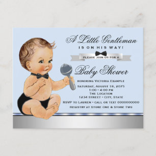 Black Blue Little Man Baby Shower Invitation
